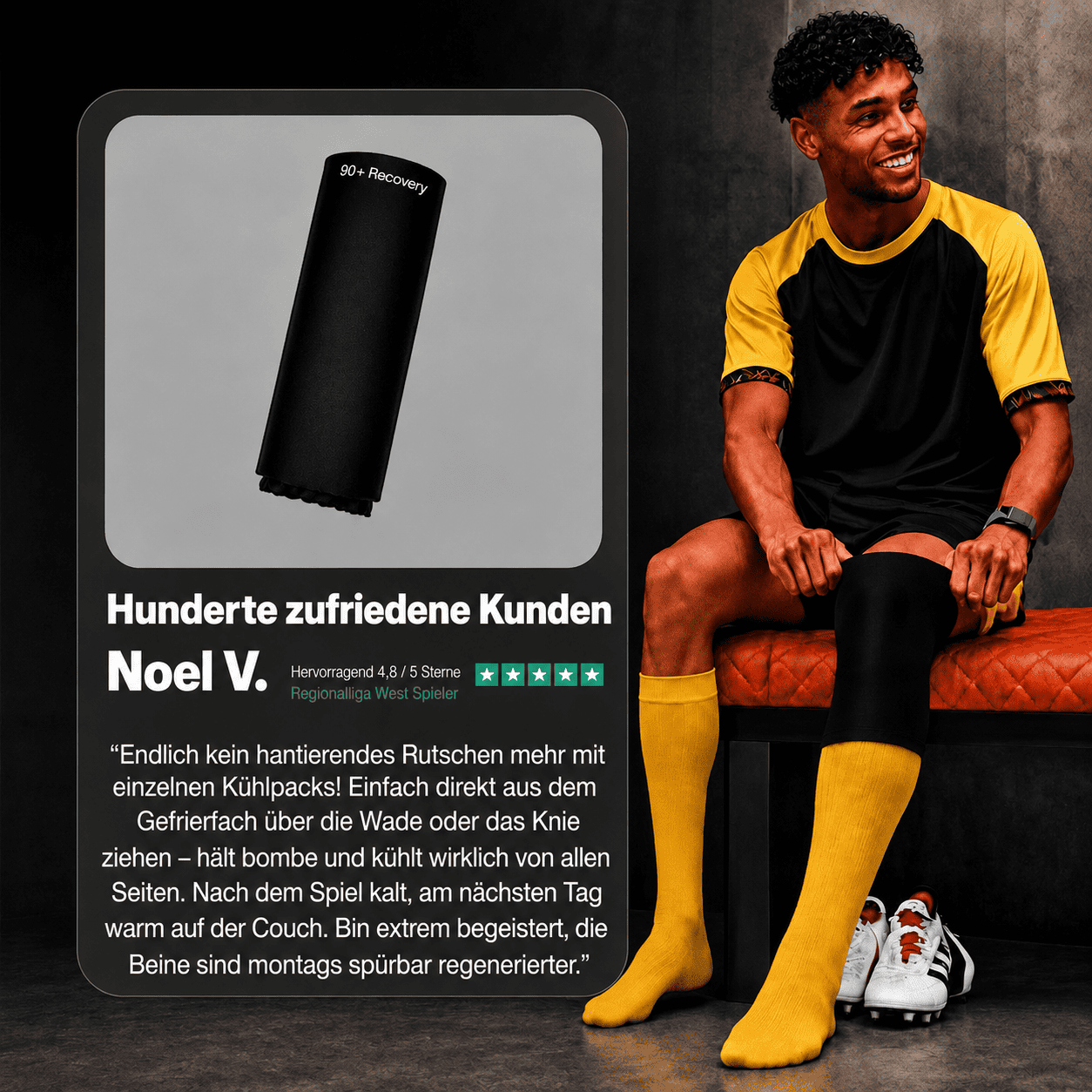 90+ Recovery Sleeve — Wärme/Kälte & Kompression für Fußballer